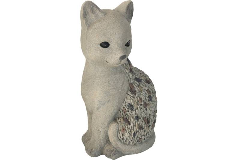 Steinfigur Katze 36 cm sitzend Deko Gartenfigur Polystone Steinoptik