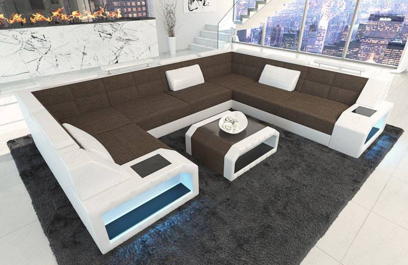 Stoff Ecksofa Pesaro mit LED Beleuchtung