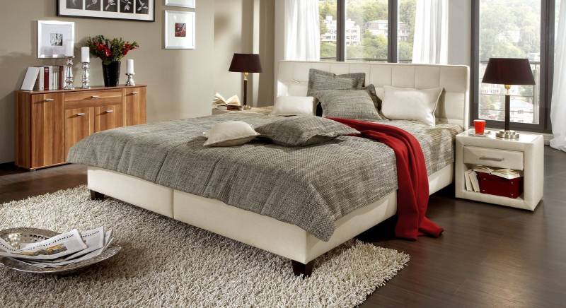 Stoffbett mit Bettkasten - 160x200 cm - sandfarben - mit Lattenrost - ohne Matratze - Sansone