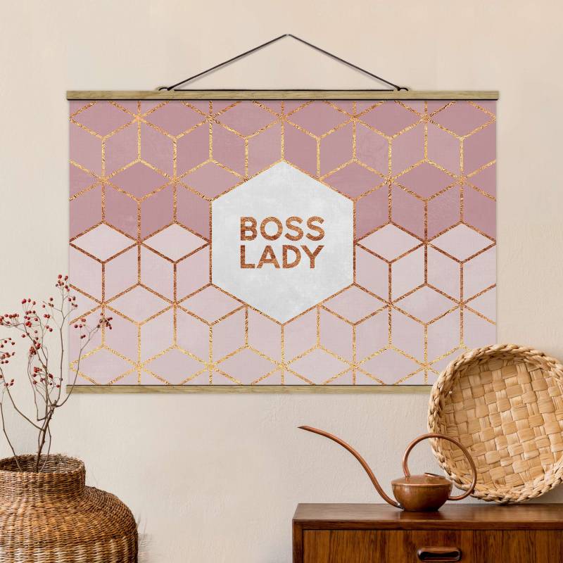 Stoffbild - Querformat Boss Lady Sechsecke Rosa