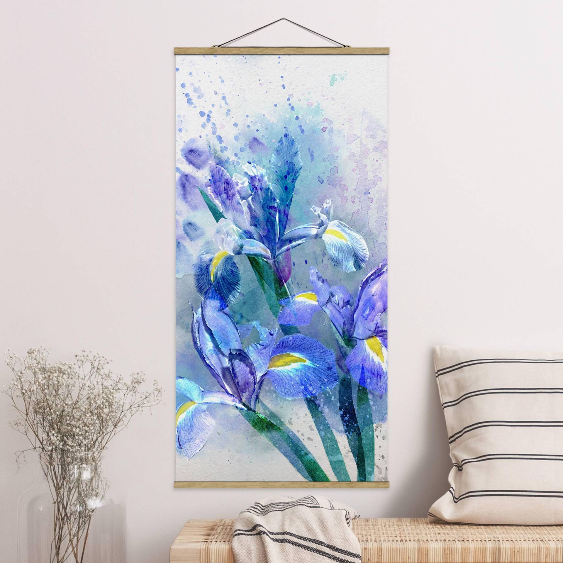 Stoffbild - Hochformat Aquarell Blumen Iris