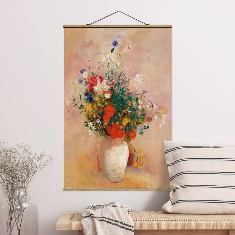 Stoffbild - Hochformat Odilon Redon - Vase mit Blumen (rosenfarbener Hintergrund)