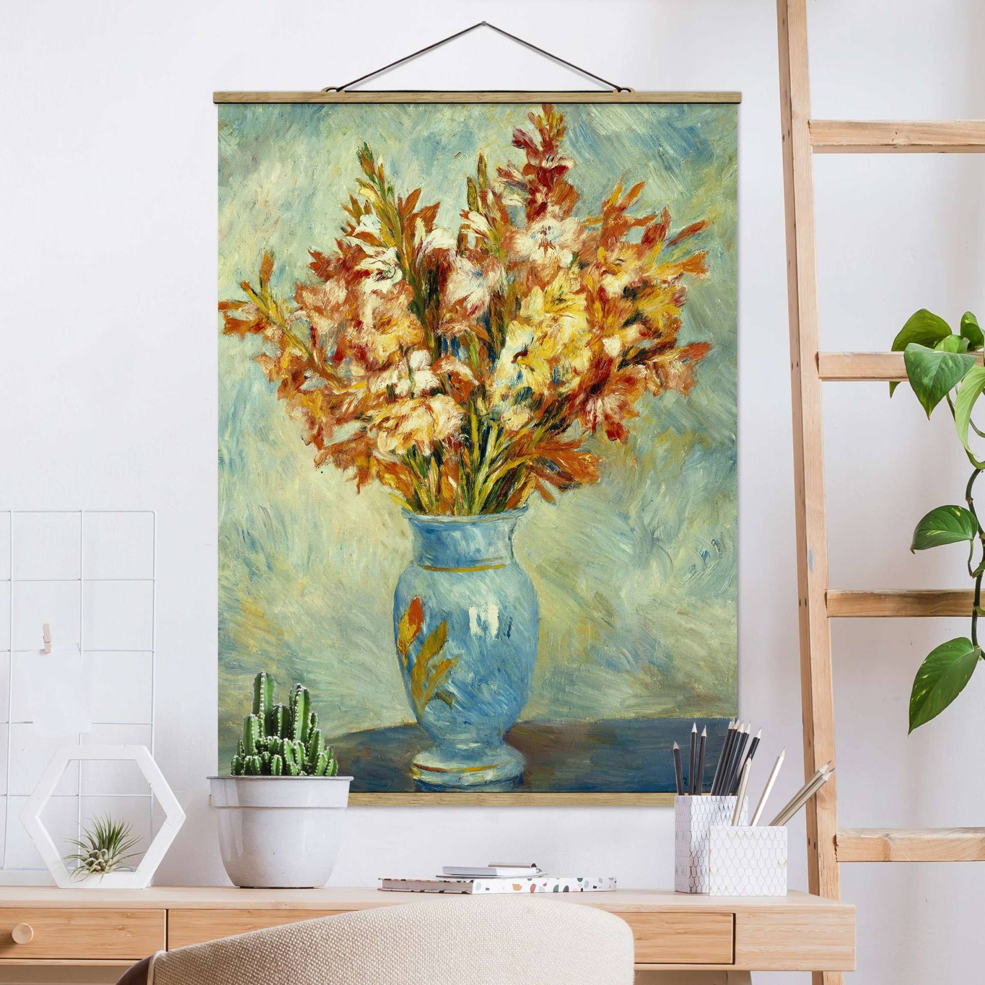 Stoffbild - Hochformat Auguste Renoir - Gladiolen in Vase