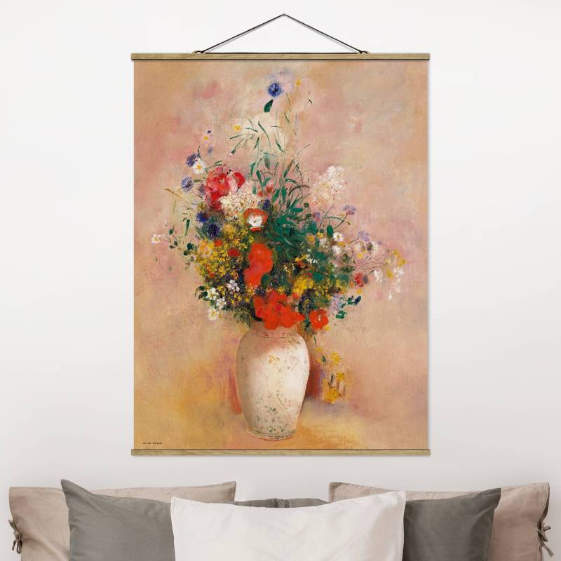 Stoffbild - Hochformat Odilon Redon - Vase mit Blumen (rosenfarbener Hintergrund)
