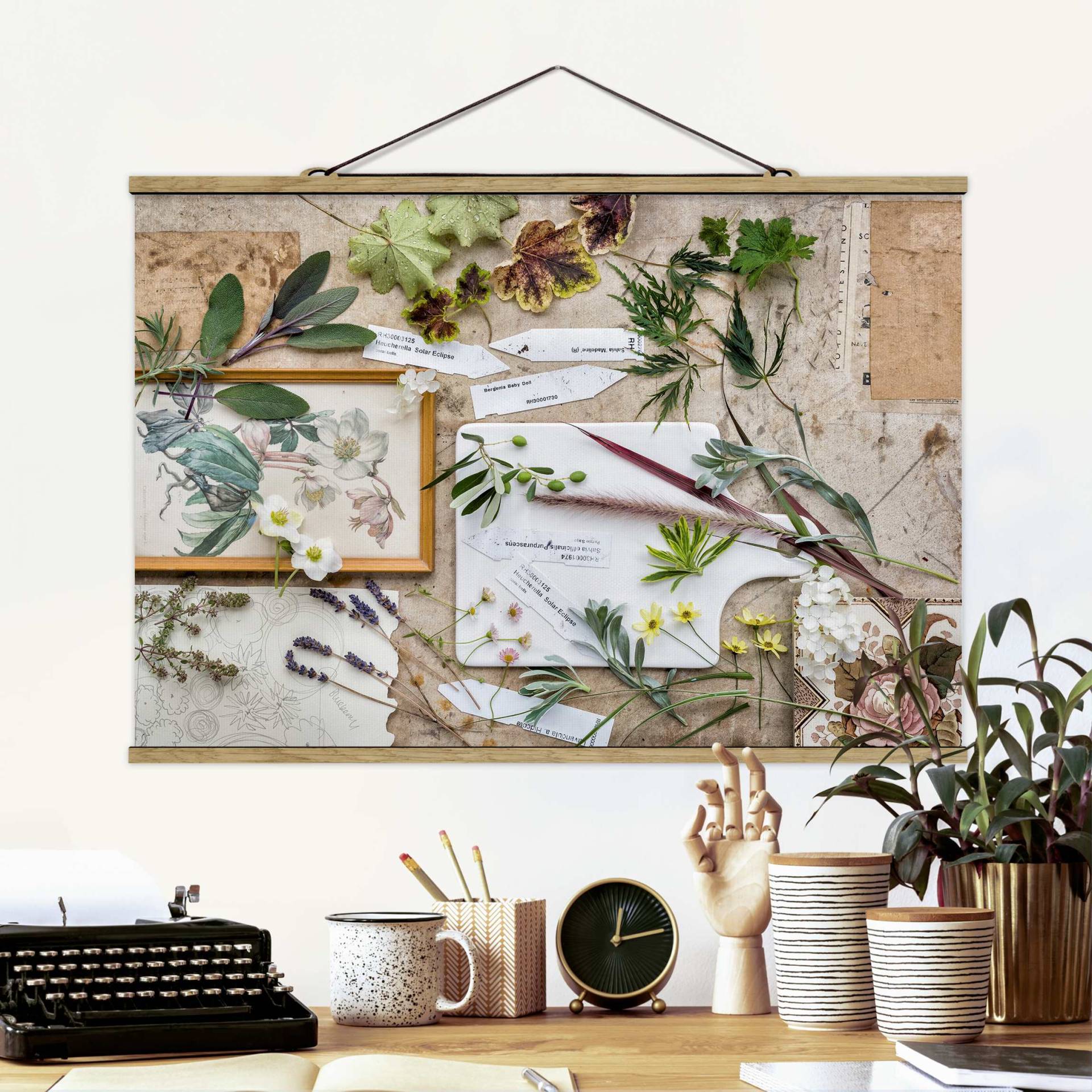 Stoffbild - Querformat Blumen und Gartenkräuter Vintage