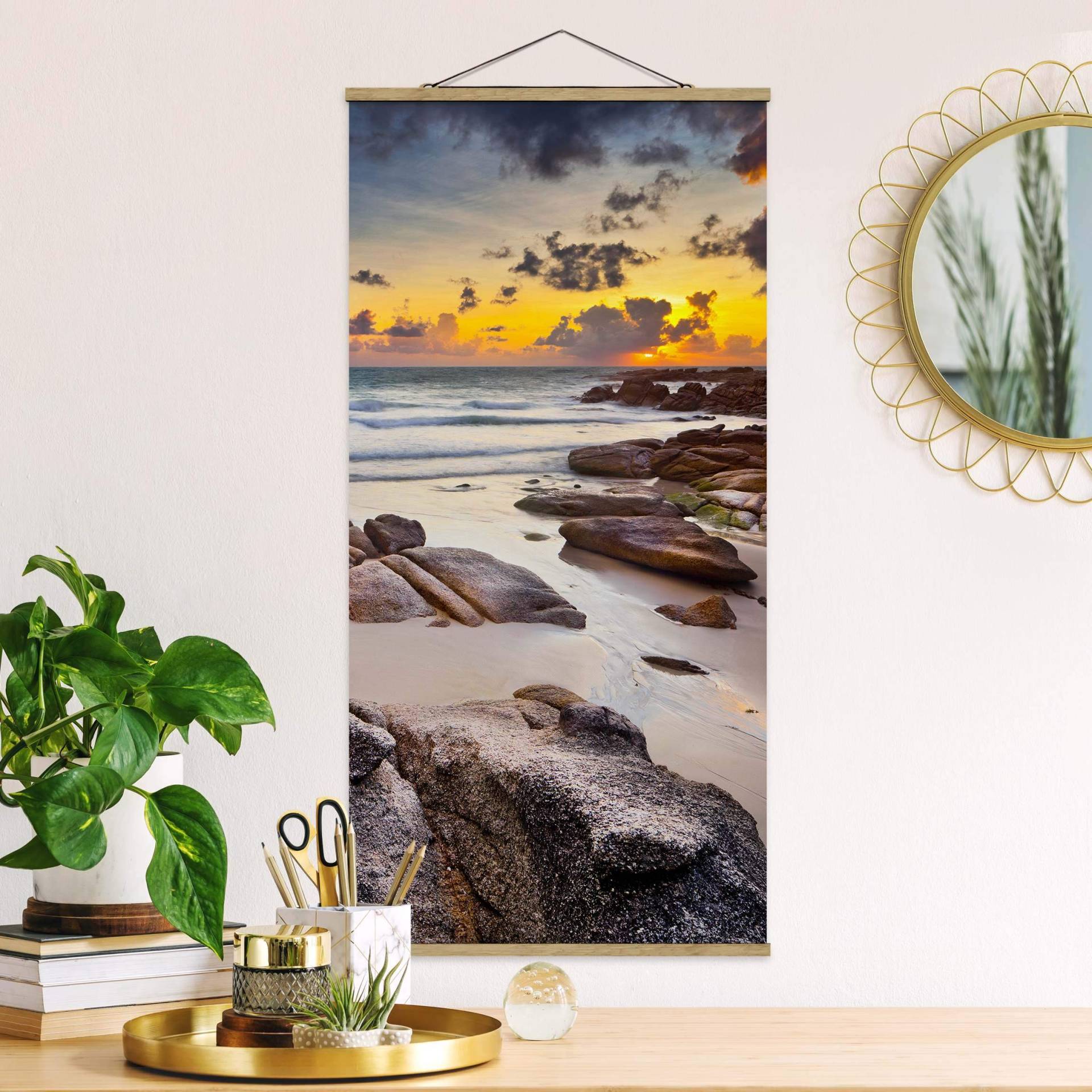 Stoffbild - Hochformat Strand Sonnenaufgang in Thailand