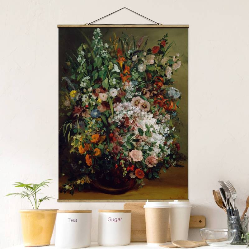 Stoffbild mit Posterleisten Gustave Courbet - Blumenstrauß in Vase