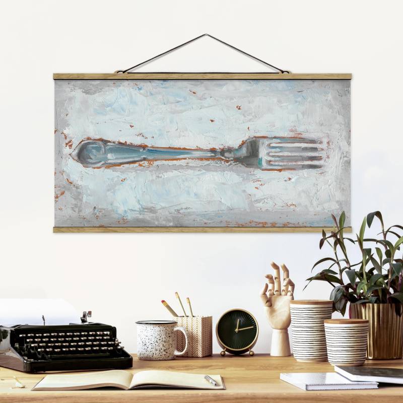 Stoffbild mit Posterleisten Impressionistisches Besteck - Gabel