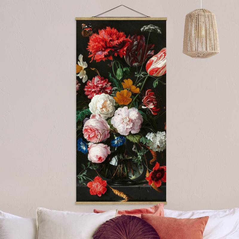 Stoffbild mit Posterleisten Jan Davidsz de Heem - Stillleben mit Blumen in einer Glasvase