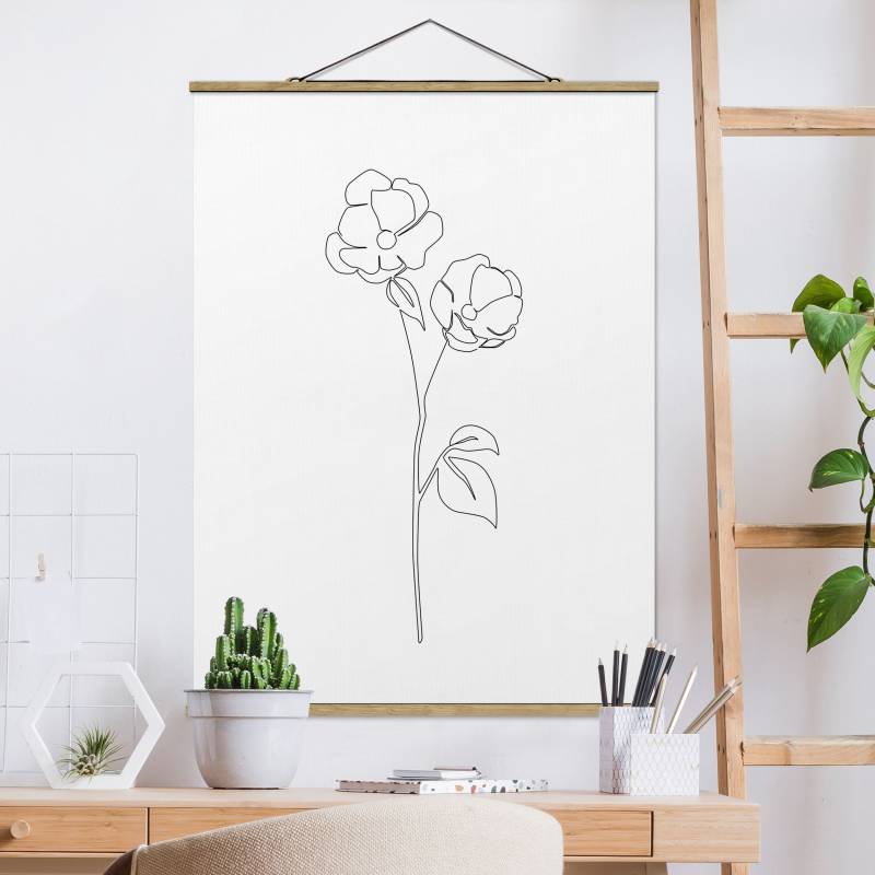 Stoffbild Line Art Blumen - Mohnblüte