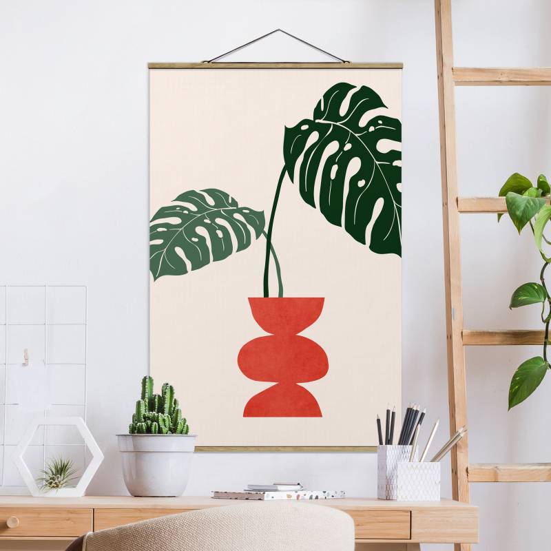 Stoffbild Monstera in roter Vase