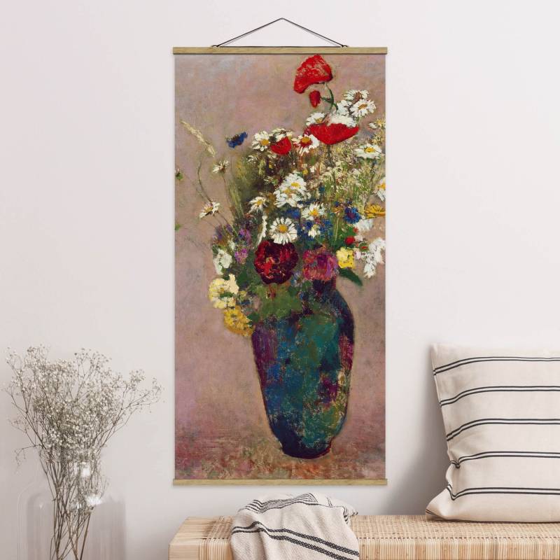 Stoffbild mit Posterleisten Odilon Redon - Blumenvase mit Mohn