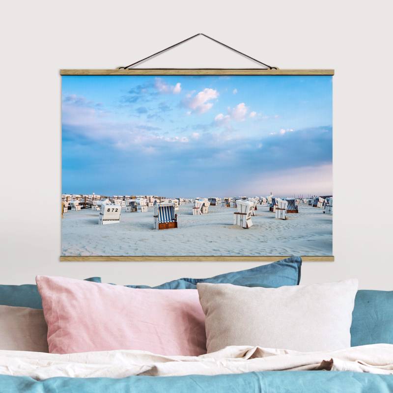 Stoffbild mit Posterleisten Strandkörbe an der Nordsee