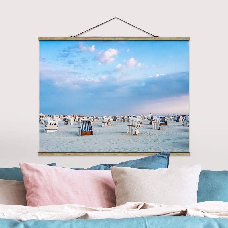 Stoffbild mit Posterleisten Strandkörbe an der Nordsee