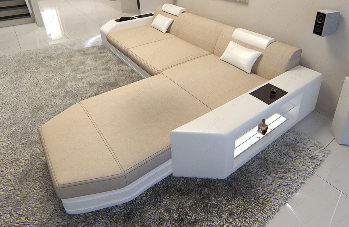 Stoffsofa Prato L-Form im Materialmix