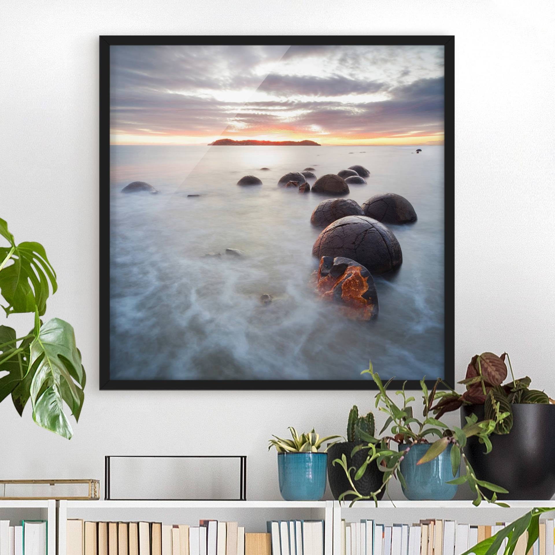 Strand Bild mit Rahmen Moeraki Neuseeland