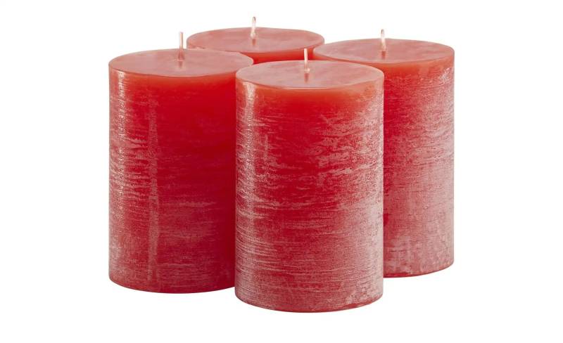 HOME STORY Stumpenkerze  4er-Set   ¦ rot ¦ Paraffin ¦ Maße (cm): B: 14 H: 11 T: 14.0 Accessoires > Kerzen & Kerzenständer - Höffner