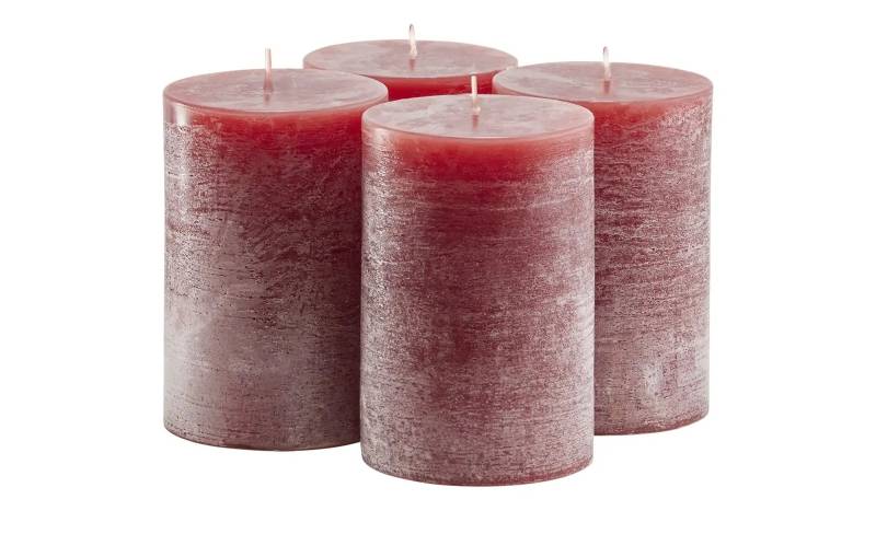 HOME STORY Stumpenkerze  4er-Set   ¦ rot ¦ Paraffin ¦ Maße (cm): B: 14 H: 11 T: 14.0 Accessoires > Kerzen & Kerzenständer - Höffner