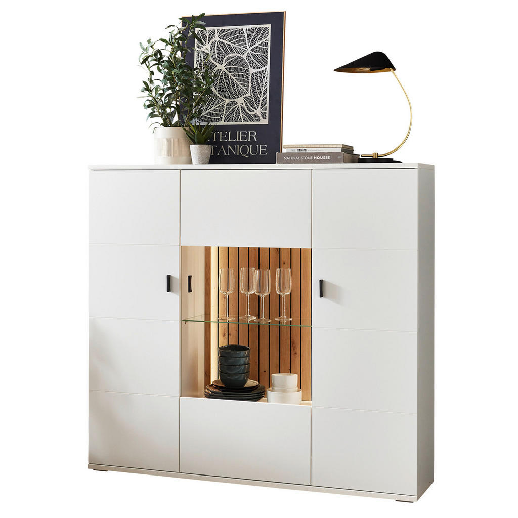 Stylife HIGHBOARD Weiß, Eiche Artisan