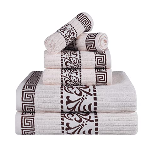 SUPERIOR Griechisches Muster, dekoratives 6-teiliges Handtuch-Set, saugfähige Premium-Baumwolle, Dekor für Badezimmer, Spa, inklusive 2 Hand, 2 Gesichter und 2 Badetücher, Home Essentials, von Superior