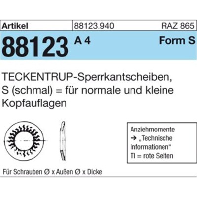 TECKENTRUP-Sperrkantscheiben ART 88123 A 4 SKS 6 A 4 S von Nobrand