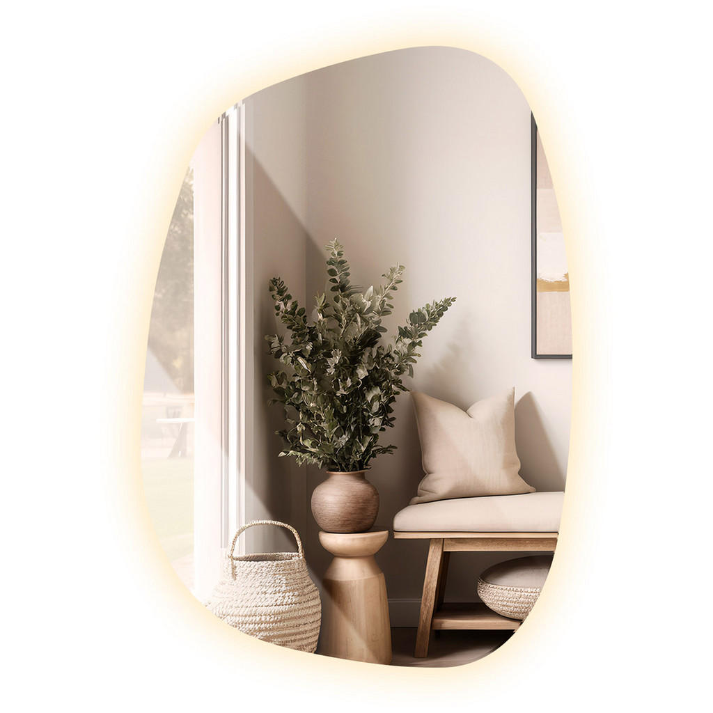 Tulup Led, Transparent, Glas, Organisch, 90.9x66x0.4 cm, Spiegel, Wandspiegel von TULUP