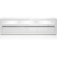 TV-Lowboard COGO-61 modernes Design in weiß Hochglanz inkl. LED und Griffmulden in Betonoptik BxHxT: 217x63x42cm
