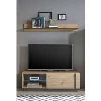 TV Lowboard Kombination inkl. Beleuchtung und Wandboard CARDIFF-61 in Eiche Artisan Nb. mit Absetzungen in Graphit grau, B/H/T: ca. 138/165/40 cm