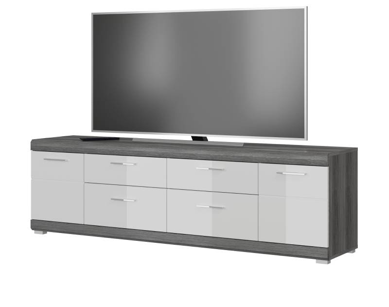 TV-Lowboard "Scout" in weiß Hochglanz und Rauchsilber grau TV Unterteil 180 x 53 cm
