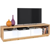 TV Lowboard in Wotan Eiche Nb. mit weiß Hochglanz CONWY-83, B/H/T ca. 200/50/45 cm