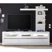 TV-Lowboard in weiß Hochglanz inkl. LED und mit Griffmulden mit Aufsatzregal COGO-61 BxHxT: 217x163x42cm