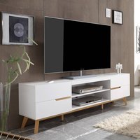 TV Lowboard weiß matt lackiert CERVERA-05 mit Massivholz in Asteiche furniert geölt, B/H/T: ca. 169/56/40 cm