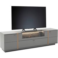 TV-Schrank mit Klapptür und Glaseinsatz SAVANNAH-05 in grau lackiert mit Eiche inkl. LED Beleuchtung, B/H/T ca. 216/62/50 cm