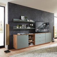 TV Sideboard Set mit Wandregalen Fernsehschrank Eiche mit grün, Breite 240 cm CUST-36