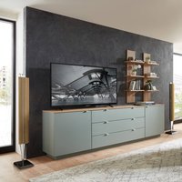 TV Sideboard Set mit Wandregalen Fernsehschrank grün mit Eiche, Breite 240 cm CUST-36