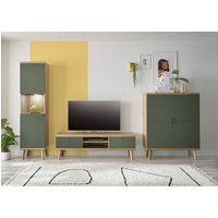 TV-Wand in Eiche mit grün AVEZZANO-61 Modern 3-teilig, inkl. Beleuchtung
