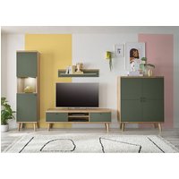 TV-Wand in Eiche mit grün AVEZZANO-61 Modern 4-teilig, inkl. Beleuchtung