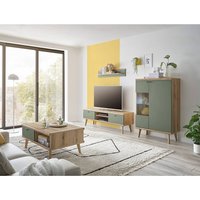 TV Wand in Eiche mit grün AVEZZANO-61 Modern 4-teilig, inkl. Couchtisch