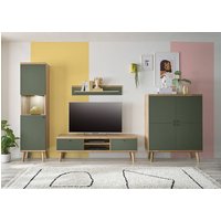 TV-Wand in Eiche mit grün AVEZZANO-61 Modern 4-teilig