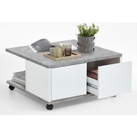 TWIN 1 Couchtisch auf Rollen von FMD Beton / Weiss Edelglanz