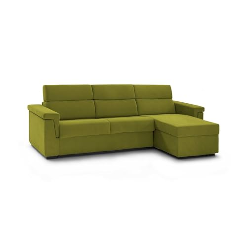 Talamo Italia - Schlafsofa mit Halbinsel Ombretta, Verwandelbares Ecksofa für das Wohnzimmer, gepolstert, abnehmbar, 100% Made in Italy, 285x160 h100 cm, Grün