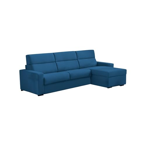 Talamo Italia - Schlafsofa mit Halbinsel Zosima, Wandelbares Ecksofa für das Wohnzimmer, gepolstert, abnehmbar, 100% Made in Italy-Qualität, 280x160 h100 cm, Blau