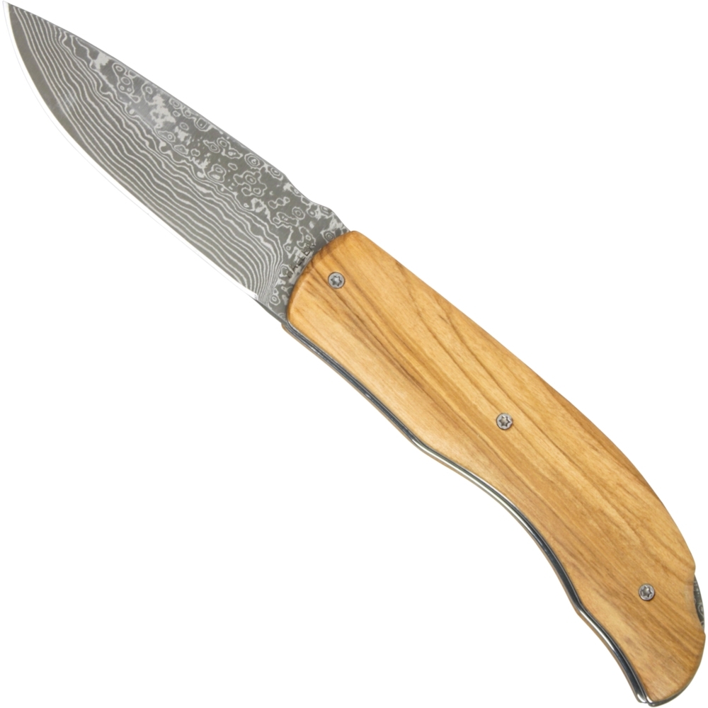 Taschenmesser Damast-Messer Olivenholzgriff §42a konform legal führen von Haller Damast