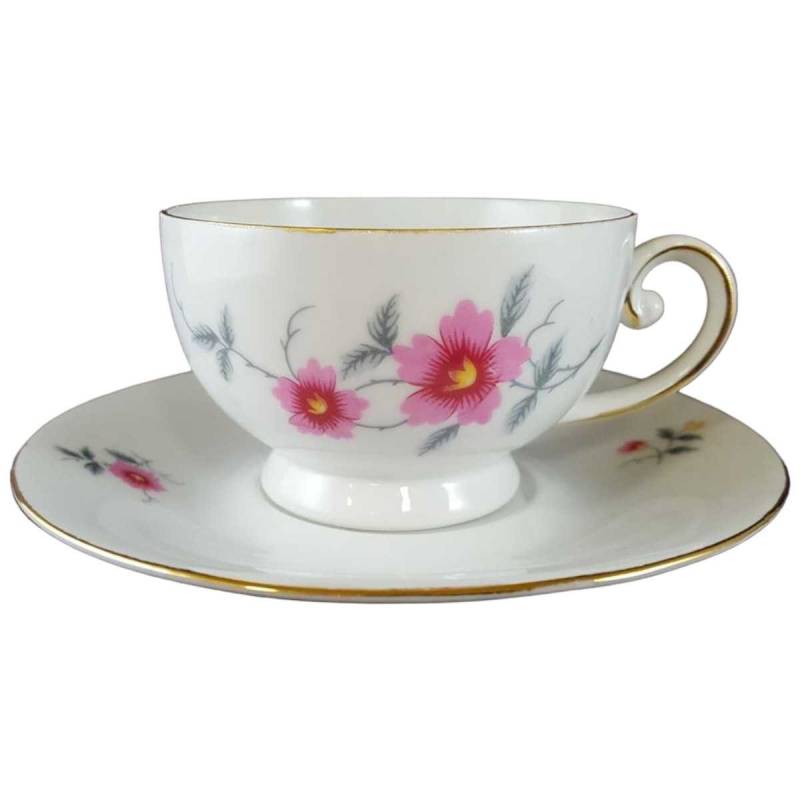 Untertasse Teetasse mit Tasse Goldrand Schaller Rosa Blumen gebraucht - gut