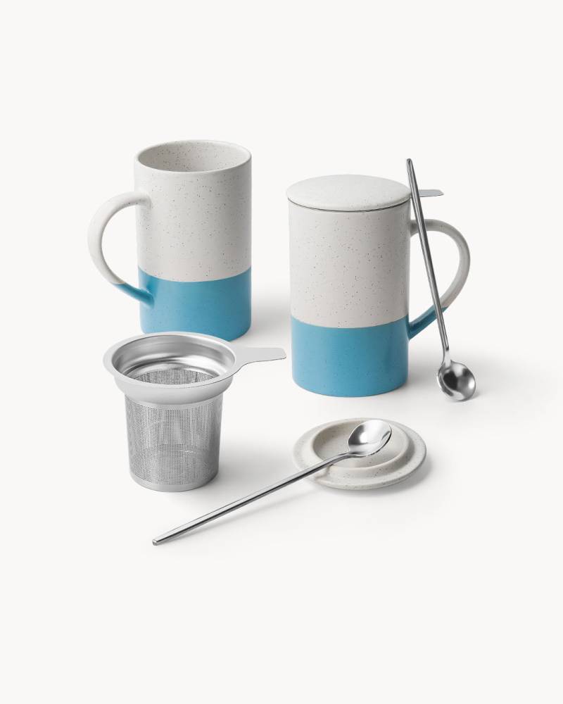 Teetassen Set mit Siebeinsatz und Deckel 2er Set 500 ml
