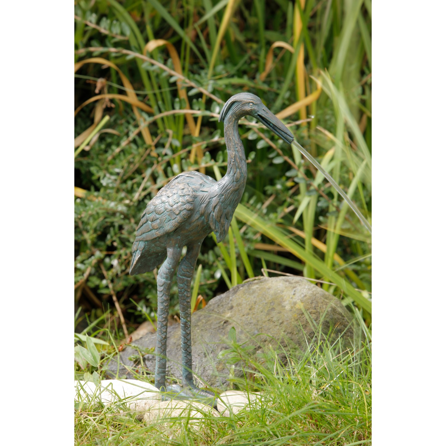 Teichfigur Wasserspeier Graureiher Bronze HxBxT 42 x 12 x 24 cm von -