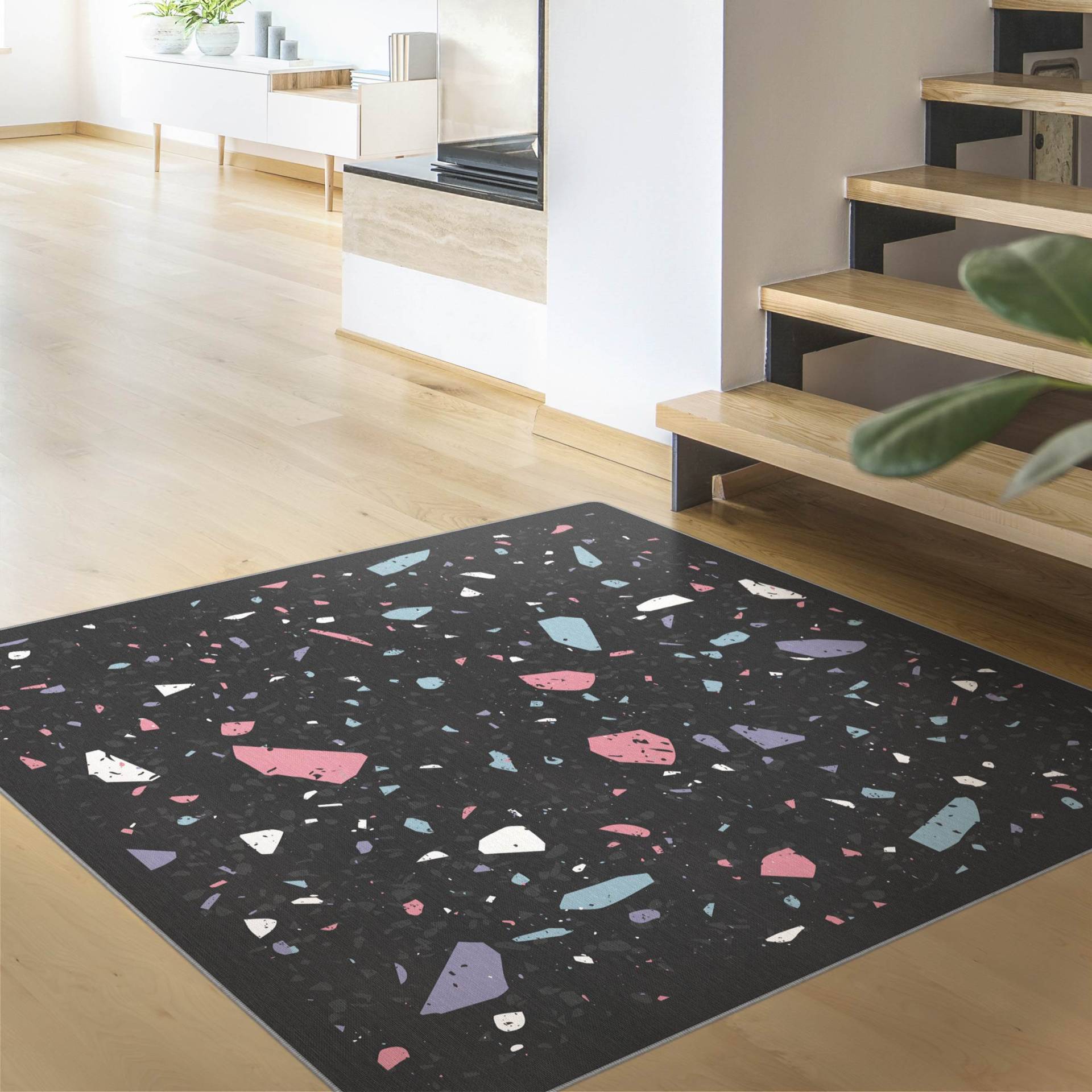 Teppich Detailliertes Terrazzo Muster Taranto mit Rahmen