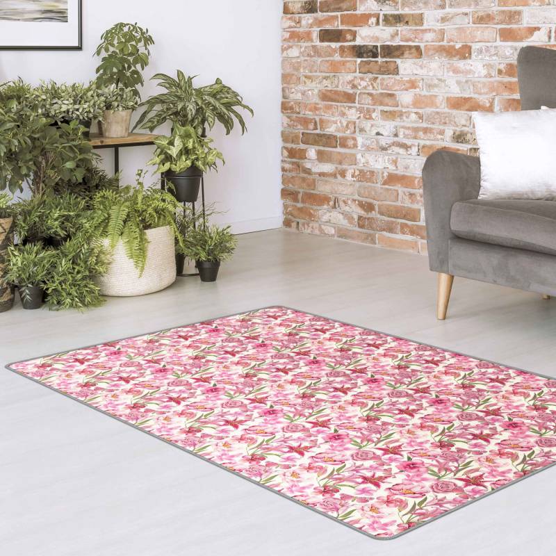 Teppich Pinke Blumen mit Schmetterlingen