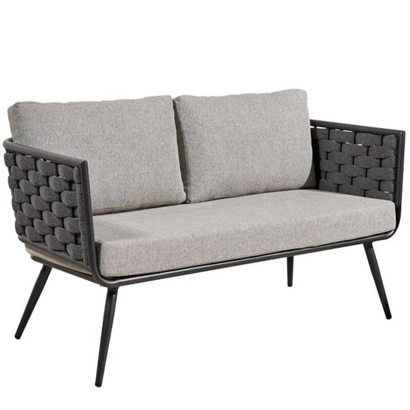 Terrassen-Sofa 2-Sitzer Outdoor Flechtoptik, grau