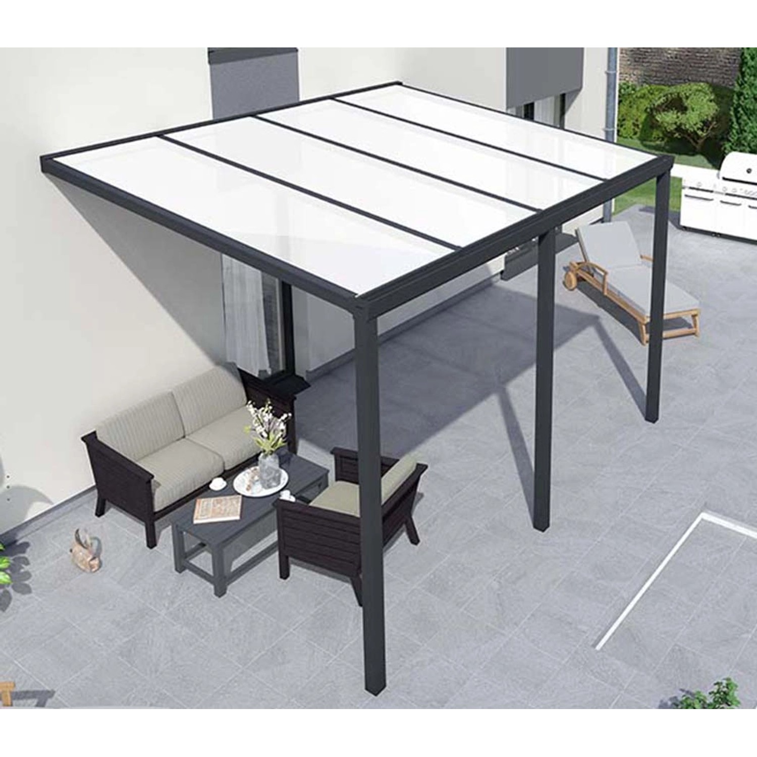 Terrassenüberdachung 4 m x 3 m Anthrazit Glanz PC Opal von -